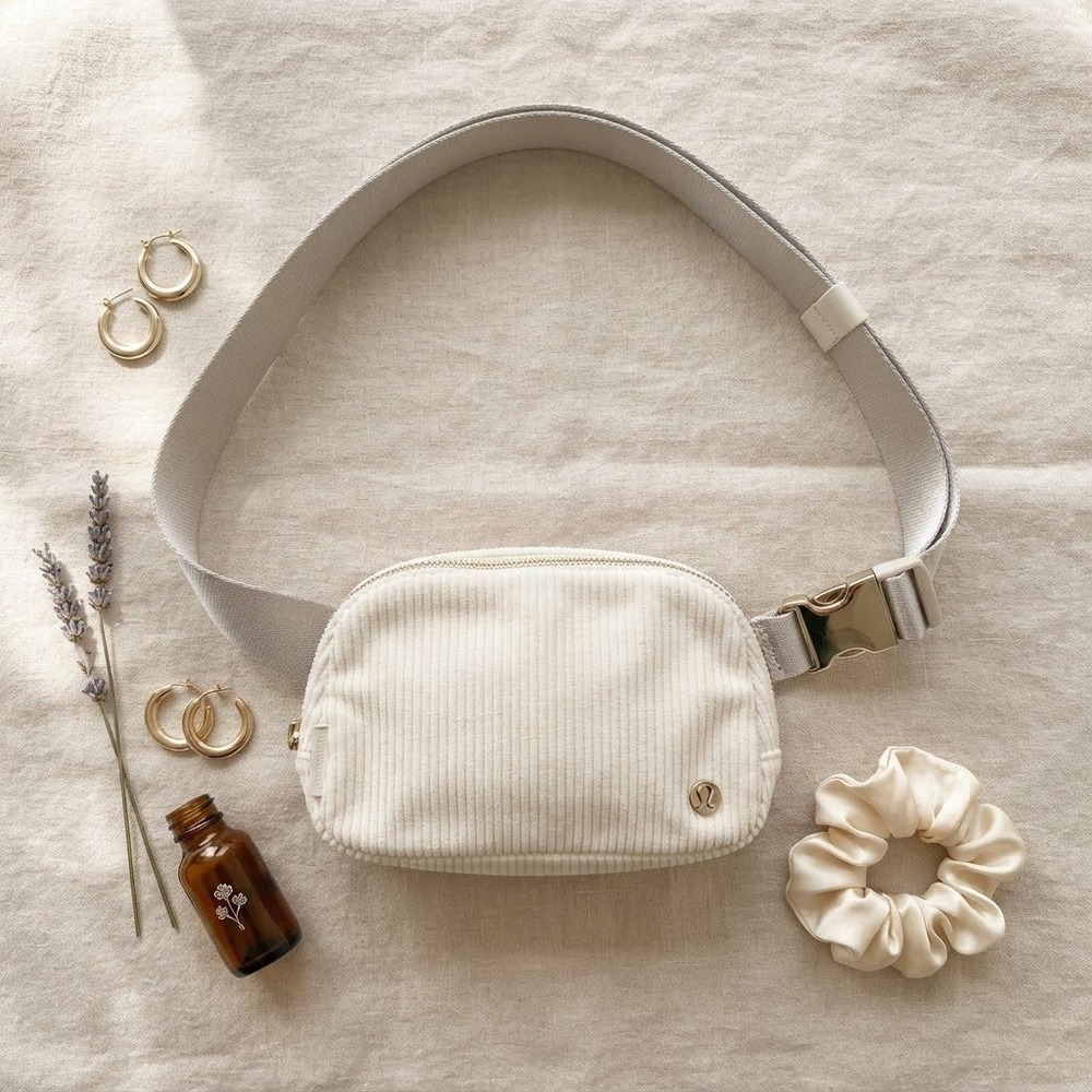 Lululemon Everywhere Belt Bag 1L Corduroy White Opal Gold Hardware Crossbody
